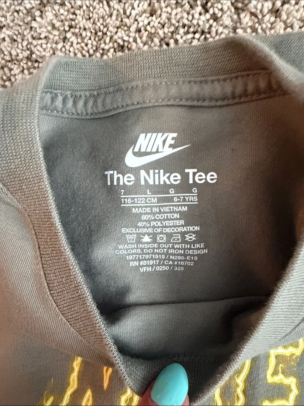 Nike Olive Green Long Sleeve Tee with Yellow Logo